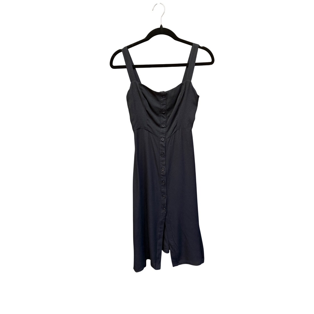 Reformation Black Button Down Midi Dress Sleeveless Sweetheart Neck Size 0
